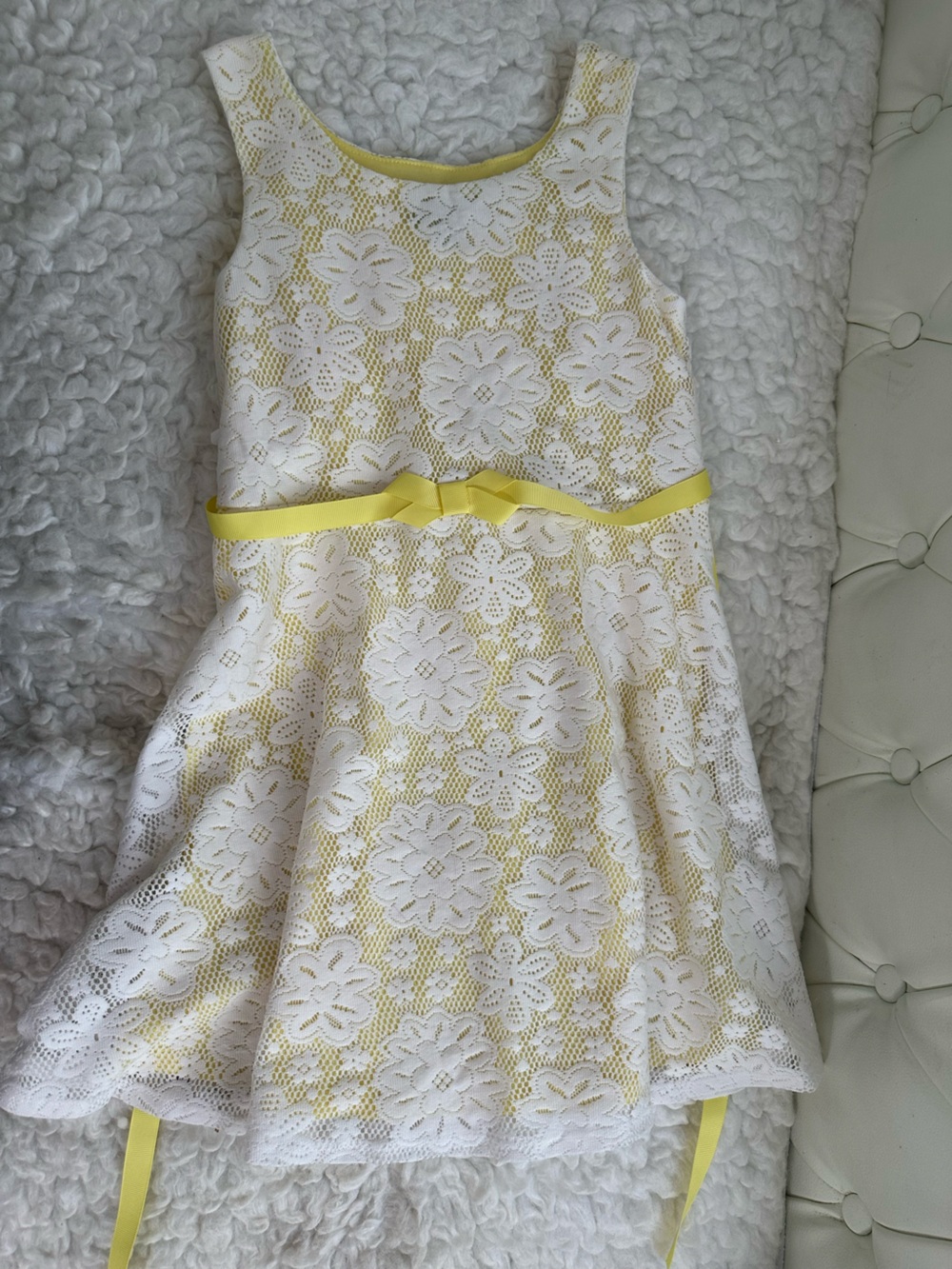 George White and Yellow Floral Lace Girls Dress